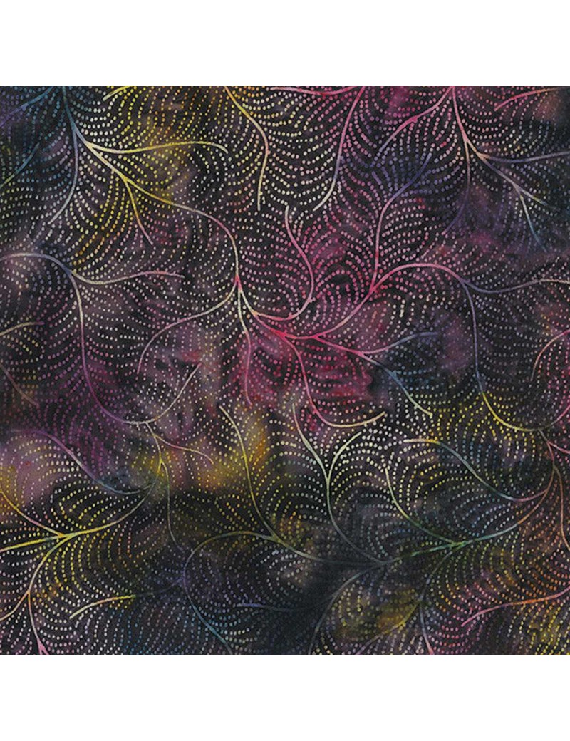 Fat quarter Batik imprimé de feuilles Violet Fuchsia Jaune