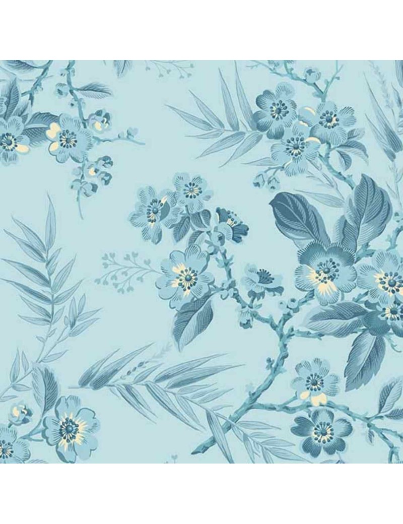 Tissu coton Something Blue Bleu clair à motifs de Bouquets de Fleurs