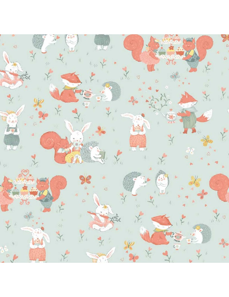 Fat quarter Woodland Tea time à motif d'animaux