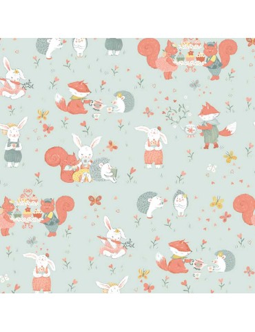 Fat quarter Woodland Tea time à motif d'animaux