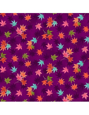 TP-2517-L Maple Leaves Purple tissu japonais Hikari Makower