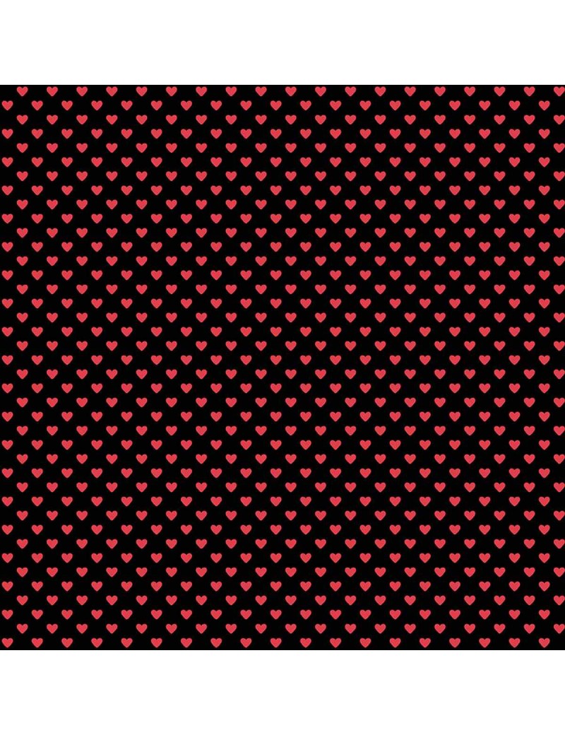 Tissu coton Hearts Rouge sur Noir