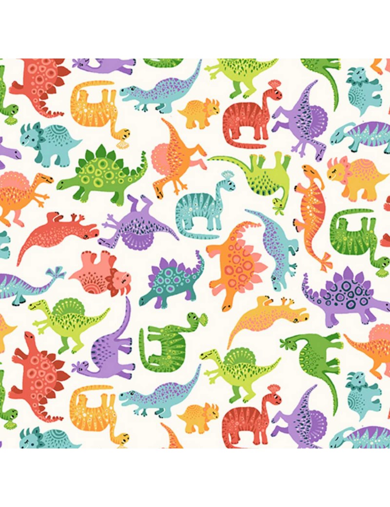 2537-Q tissu imprimé dinosaures multicolores