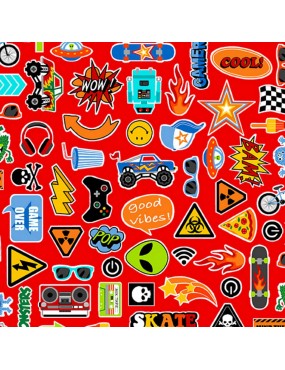 Fat quarter Monster icons red