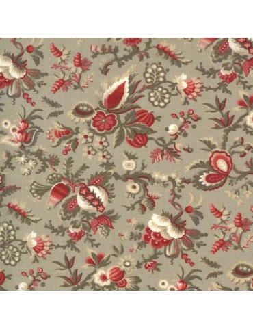 Tissu coton Jardin de fleurs à motifs champêtre Taupe