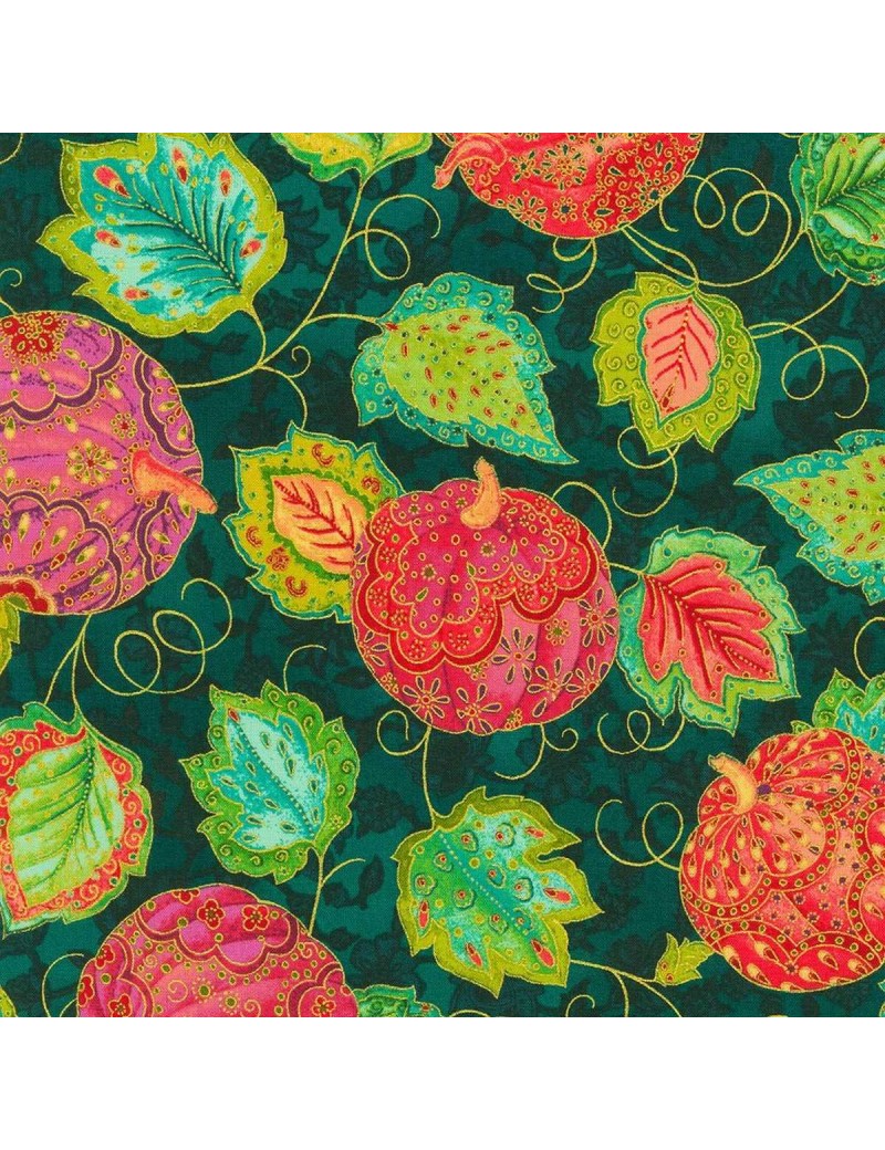 Tissu patchwork Jeweled Leaves pumkins Robert Kaufman