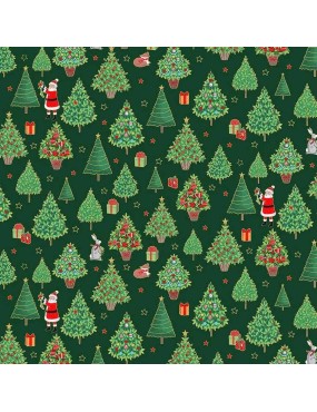 Tissu coton Merry Christmas Trees vert