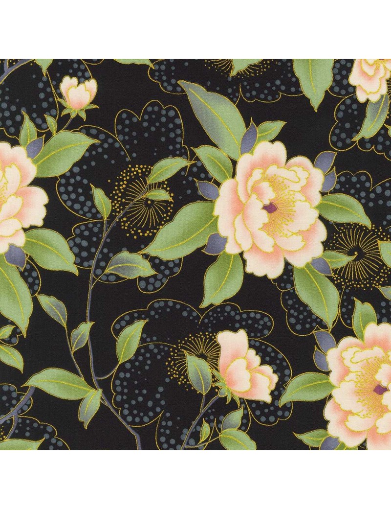 Tissu coton japonais Honoka Floral Black Imperial