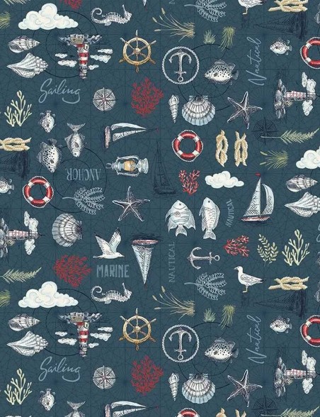 Maritime Fabric – High Tide – Makower UK – Navy or Cream