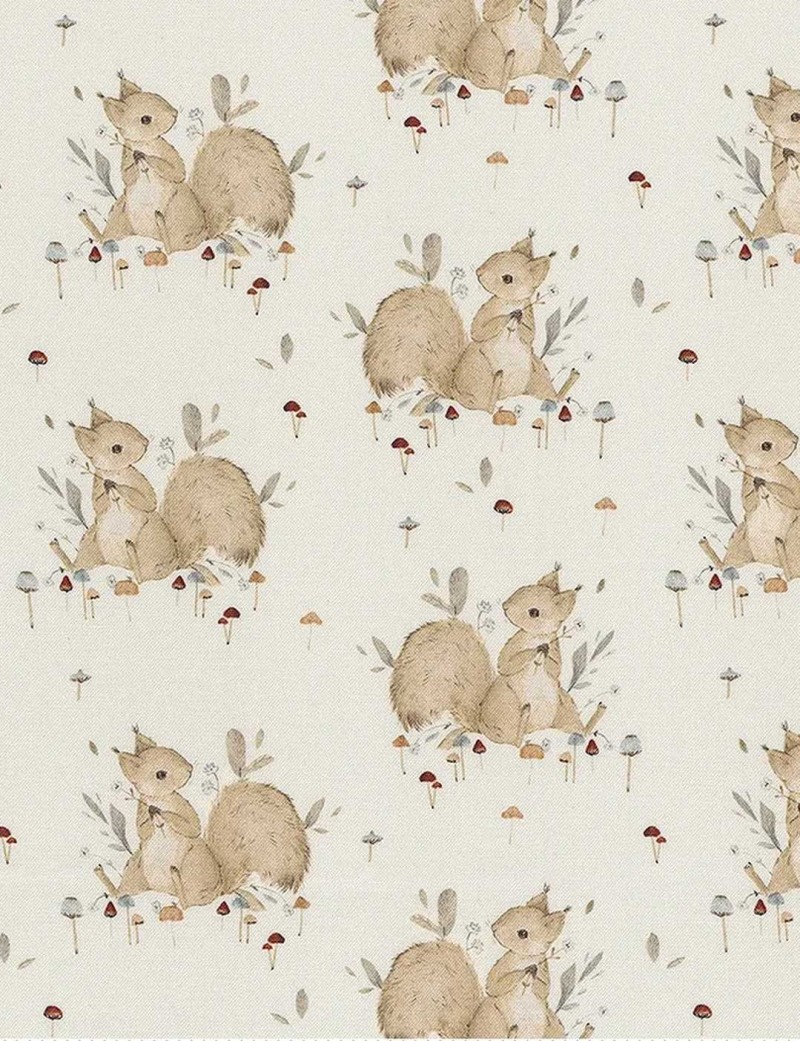 Tissu patchwork écureuils crème – Charmwood – Figo Fabrics