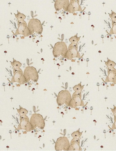 Tissu patchwork écureuils crème – Charmwood – Figo Fabrics