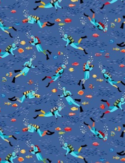 Tissu coton Deep Blue Sea plongeurs – Makower UK