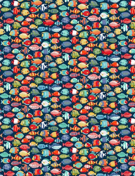 Tissu coton Deep Blue Sea poissons tropicaux – Makower