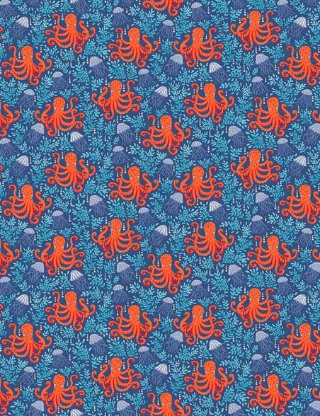 Tissu coton Deep Blue Sea pieuvres – Makower UK