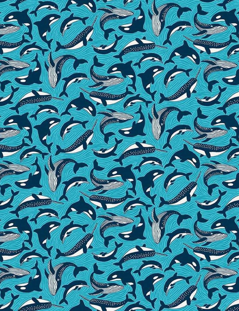 Tissu coton Deep Blue Sea cétacés – Makower UK