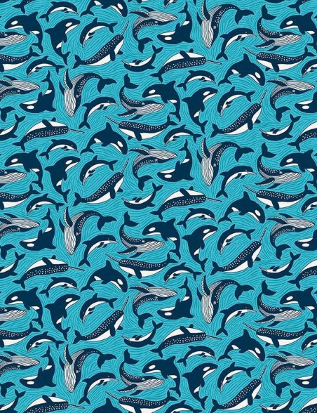 Tissu coton Deep Blue Sea cétacés – Makower UK