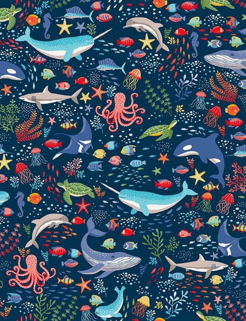 Deep Blue Sea sea creatures fat quarter – Makower