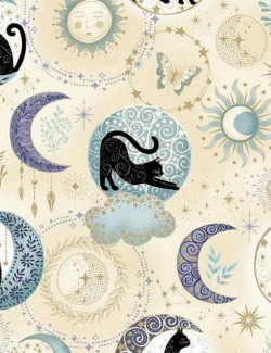 Fat Quarter Charmed Twilight Makower UK – Coupon tissu chats célestes