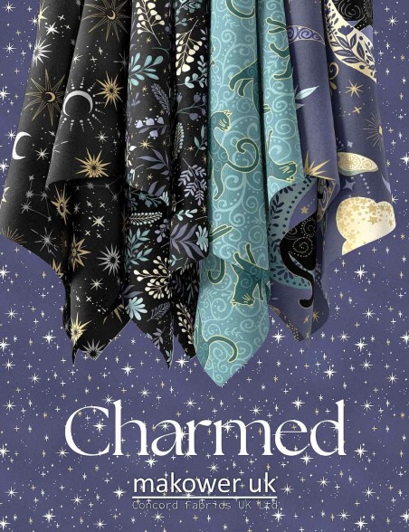 Fat Quarter Charmed Twilight Makower UK – Coupon tissu chats célestes