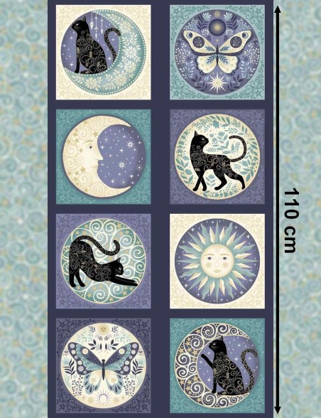 Panneau tissu Chats célestes Charmed Makower UK 60 x 110 cm