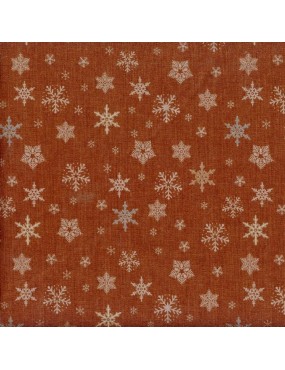 Tissu coton Noël Marron avec dorure à motifs de Flocons Argentés