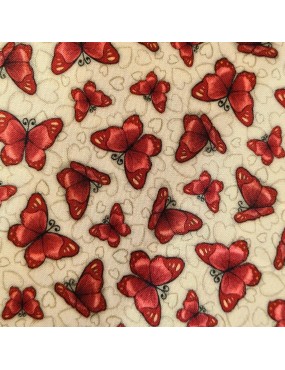 Tissu coton Truly Gorjuss à motifs de Papillons Rouge sur fond Beige Crème