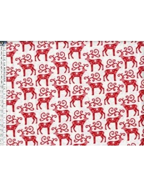 Tissu coton Noël Blanc à motifs de Rennes Rouges