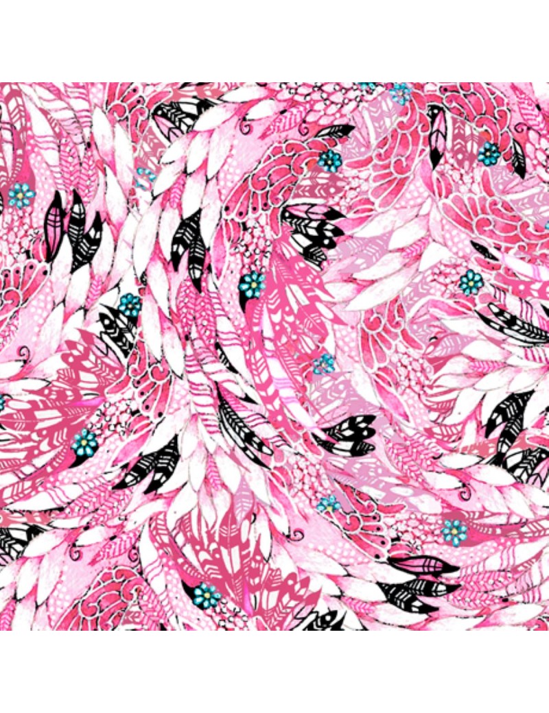 Tissu coton Fancy Flamingos à motifs de plumes de Flamant rose