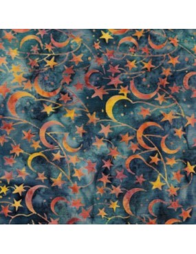 Tissu Batik imprimé Winter à motifs de lunes et d'étoiles