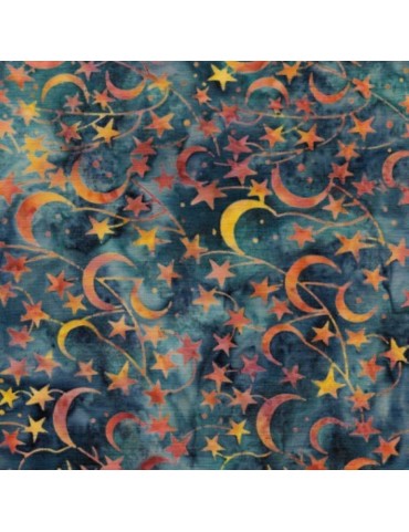 Tissu Batik imprimé Winter à motifs de lunes et d'étoiles