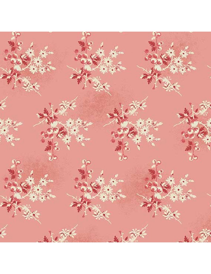 Tissu coton Little Sweetheart Rose à motifs de Baie et Primerose Rouges et Blanches