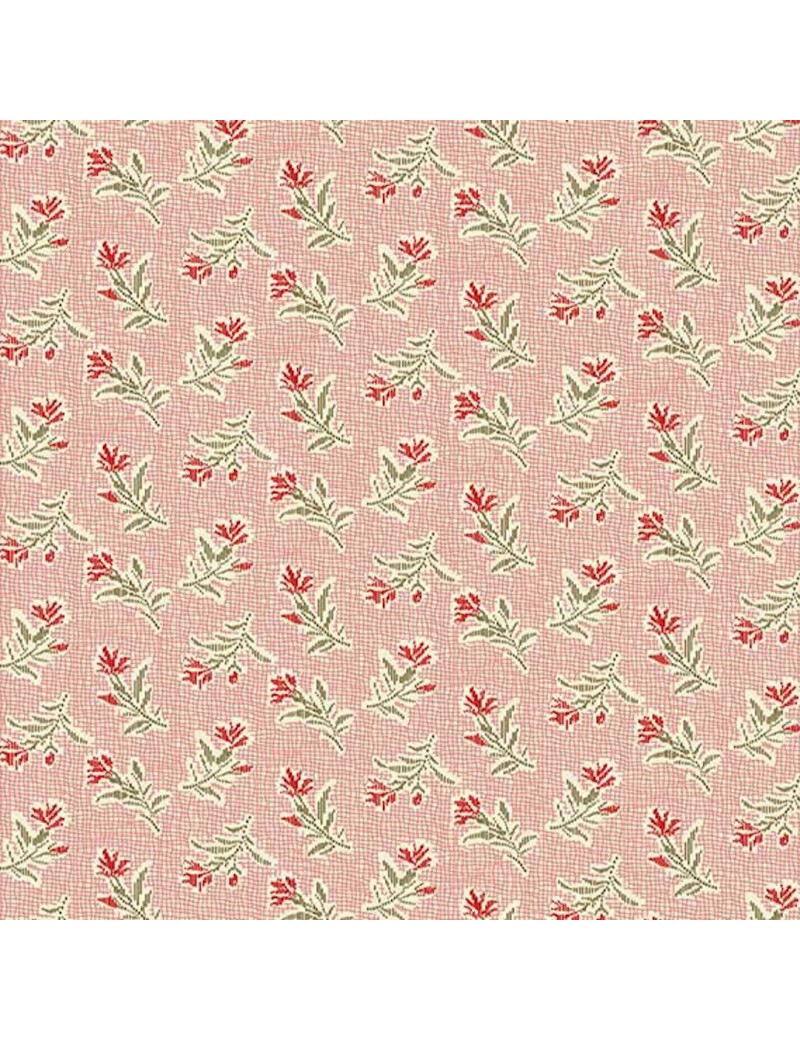 Tissu coton Little Sweetheart Rose à motifs de Fleurs des Champs Rouge sur Fond Quadrillé