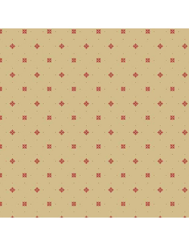 Tissu coton Little Sweetheart Beige Sable à motifs de Pois Rouge