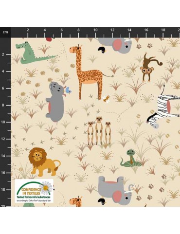 Tissu coton Cocos Wildlife à motifs d'animaux de la jungle
