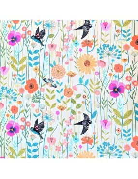 Tissu coton Aviary à motifs d' Oiseaux et Fleurs
