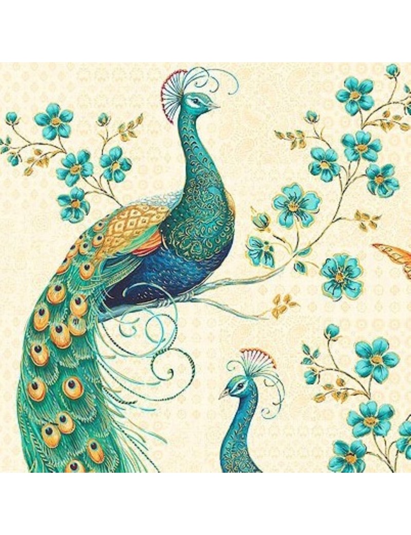 Panneau Peacock Pavilion à motifs de Paons sur fond Beige