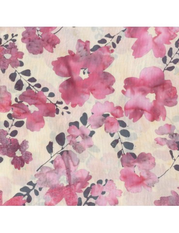 Tissu Batik imprimé Fleurs Rose