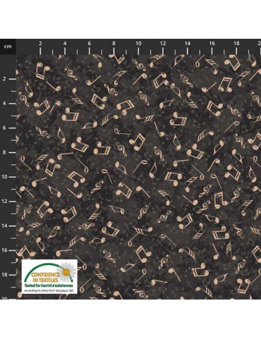 Fat Quarter My Composition à motifs de notes de musique Beiges sur fond Noir