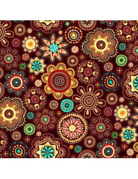 Tissu coton Gondwana à motifs de Médaillons Floraux