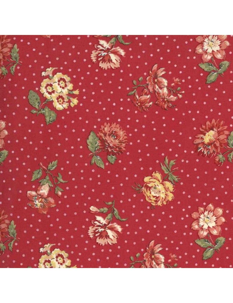 Tissu coton Jardin de fleurs à motifs de bouquets de fleurs et pois