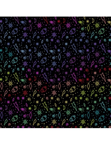 Tissu coton Beguiled de Libs Elliott Noir ou Blanc imprimé de graffitis multicolores