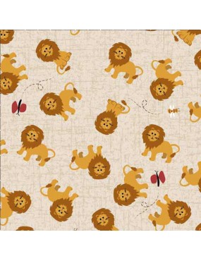 Tissu coton Cocos Wildlife à motifs de lions