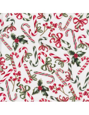 Tissu coton Noël avec dorures à motifs de candy canes