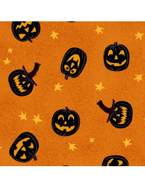 Tissu coton Halloween Midnight Haunt Orange à motifs de citrouilles