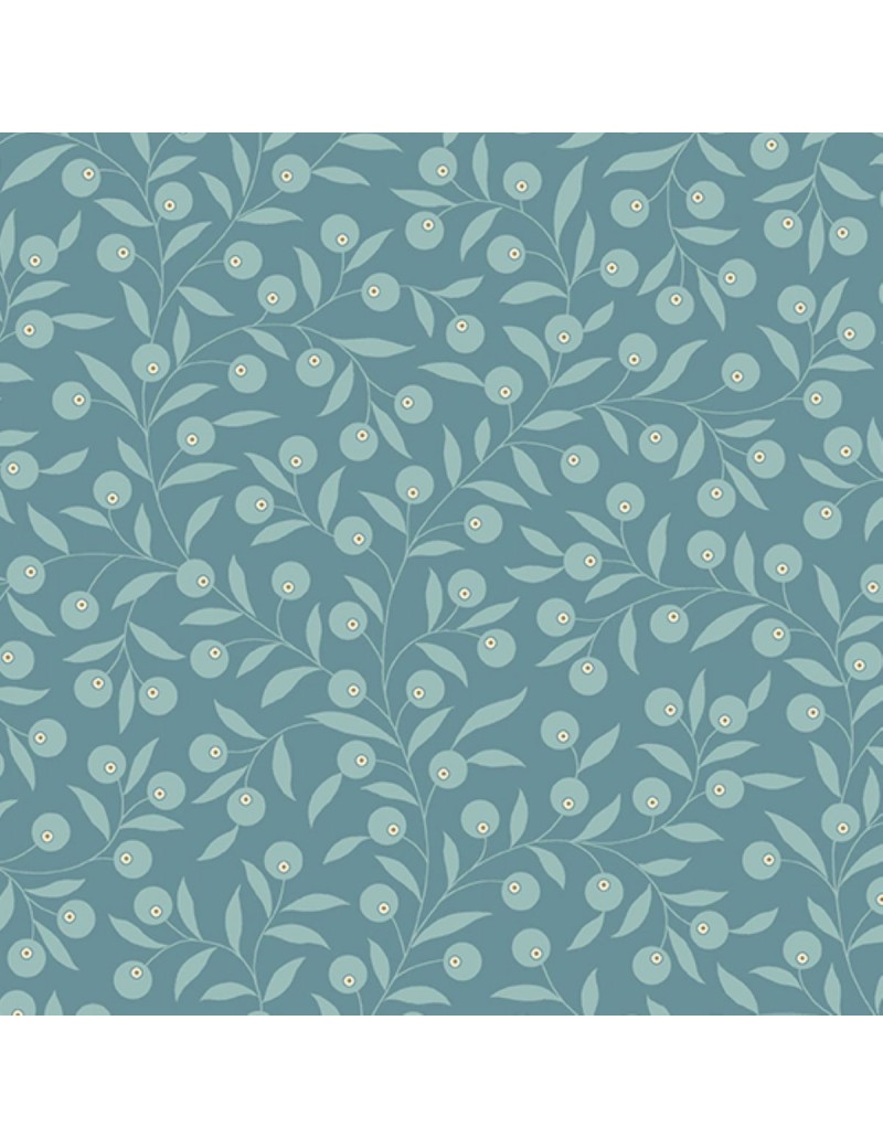 Tissu coton BlueBird d'Edyta Sitar à motifs de baies et de feuillages