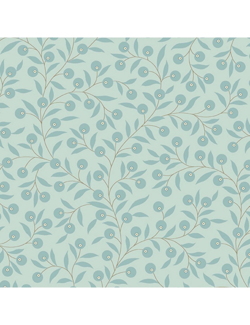 Tissu coton BlueBird d'Edyta Sitar à motifs de baies et de feuillages