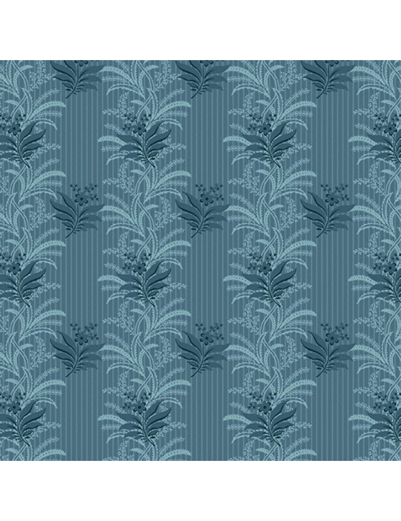 Tissu coton BlueBird d'Edyta Sitar à motifs de feuilles et de rayures