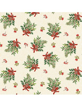 Tissu coton Noël Classic Foliage avec dorures à motifs de bouquets