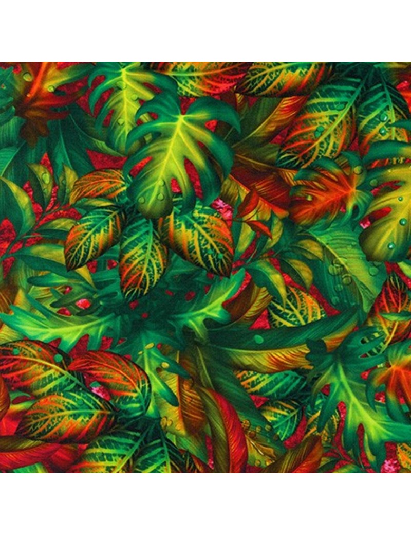 Tissu coton Fantastic Forest à motifs de feuilles