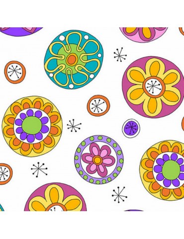 Tissu coton Hoot Hoot à motifs de fleurs stylisées